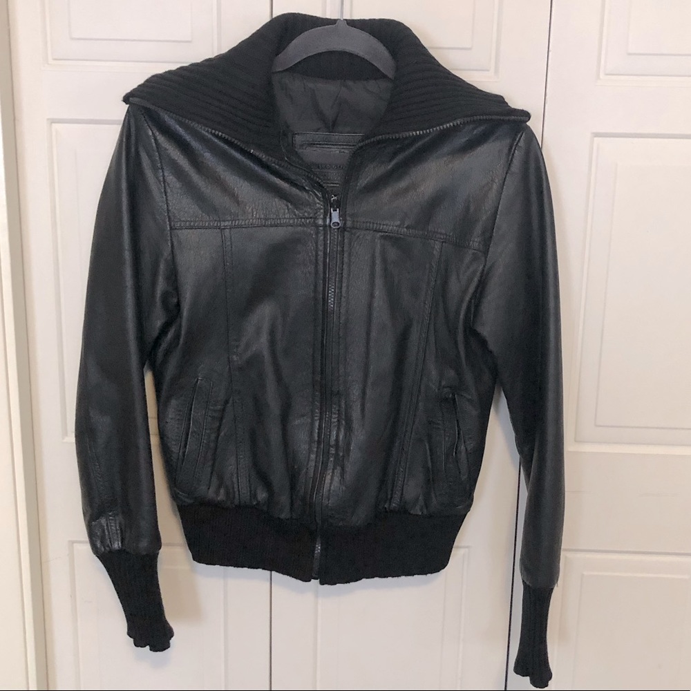 Leather Jacket with Knit Detailing